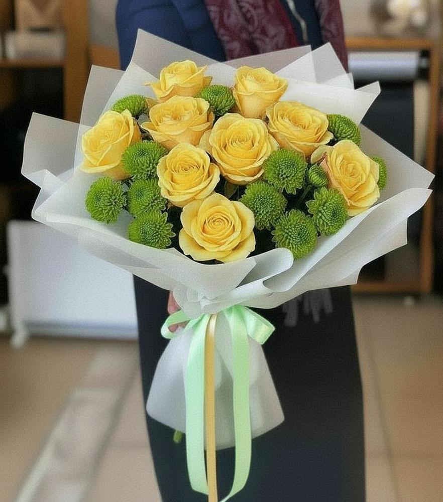 Букет цветов из: Хризантемы и Розы в Сергиевский