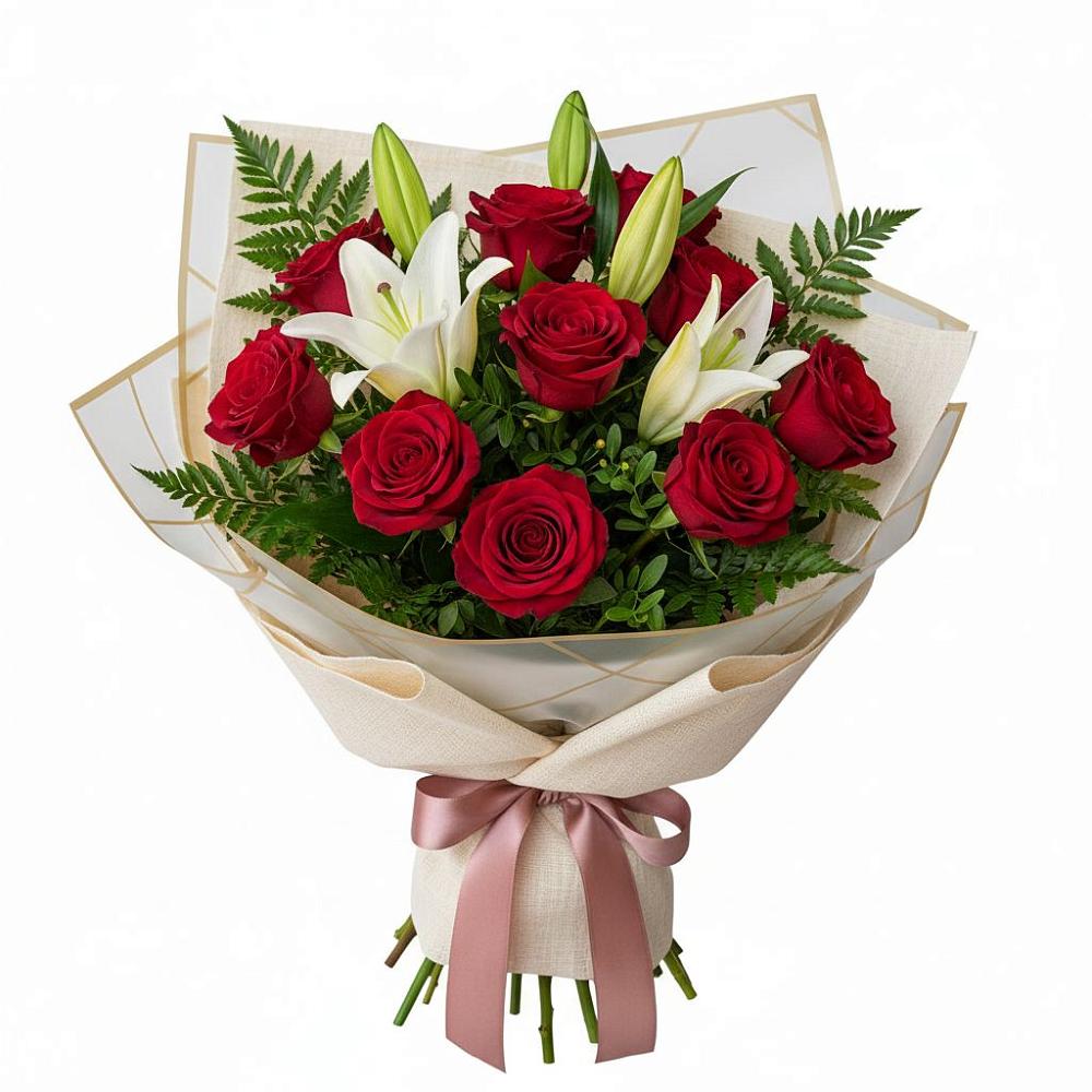 Букет цветов из: Лилии и Розы в Сергиевский