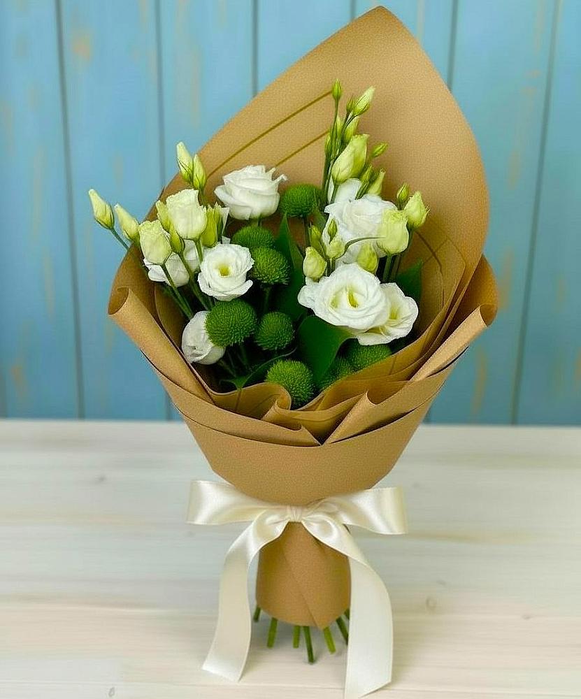 Букет цветов из: Хризантемы и Лизиантусы в Сергиевский