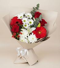 Букет цветов из:  Розы, Хризантемы, Герберы и Лилии в Сергиевский