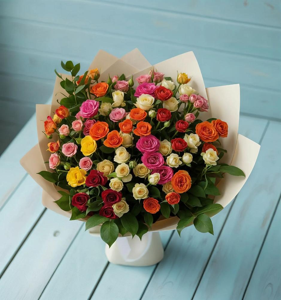 Букет Микс из разноцветных кустовых роз в Сергиевский