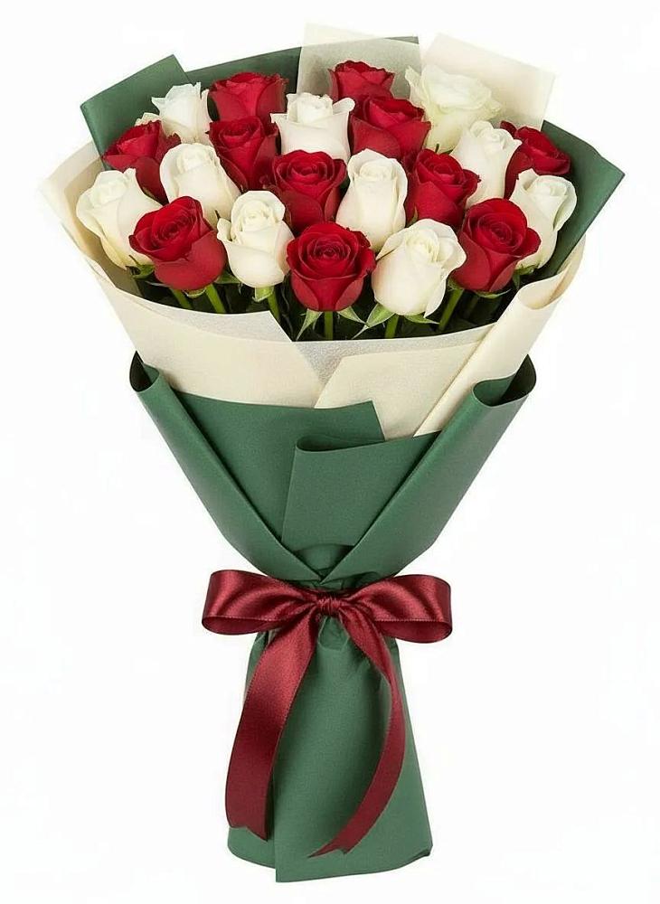 Букет Микс из красных и белых роз в Сергиевский