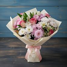 Букет цветов из:  Хризантемы, Альстромерии и Розы в Сергиевский