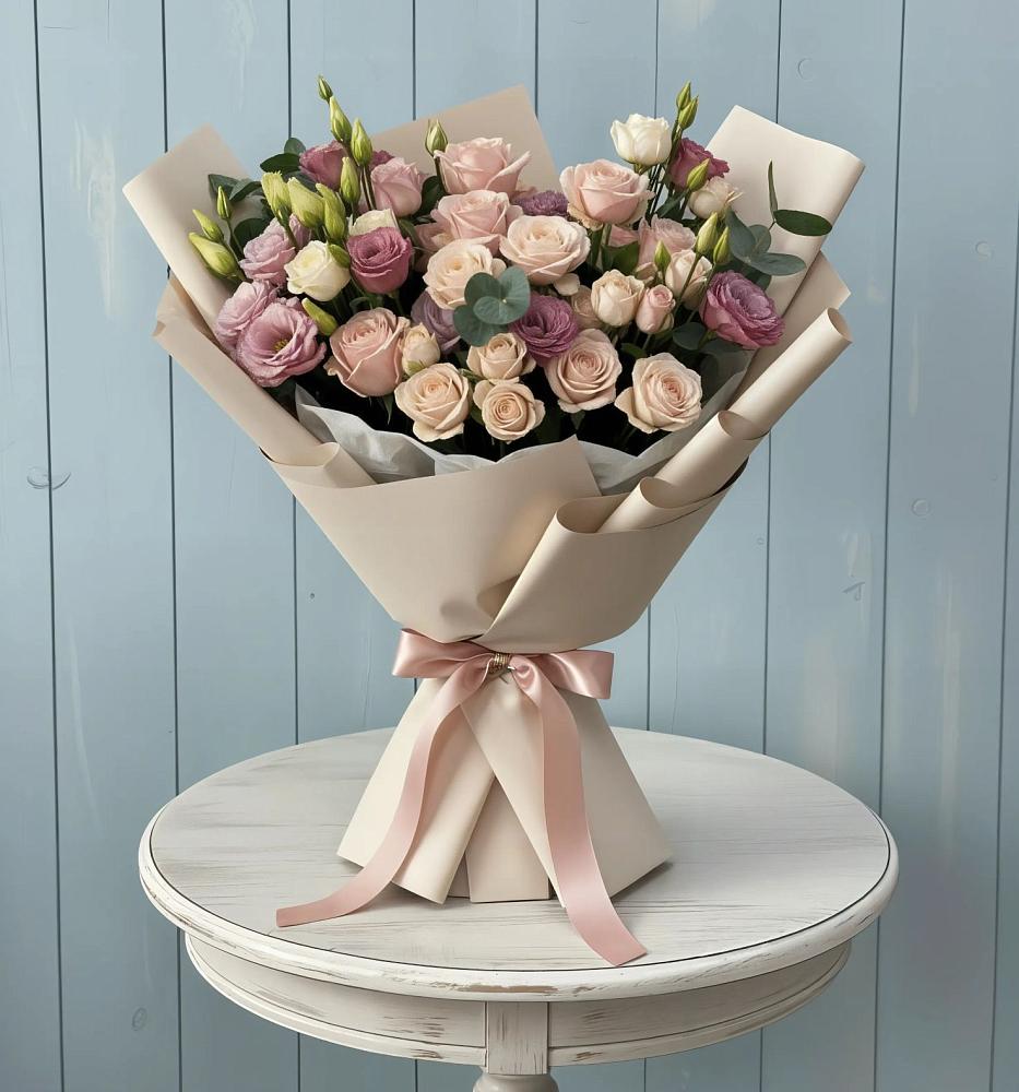 Букет цветов из: Розы и Лизиантусы в Сергиевский