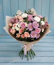 Букет цветов из:  Хризантемы, Розы и Альстромерии в Сергиевский