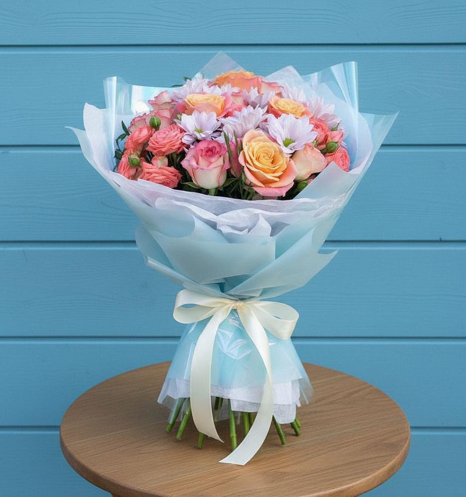 Букет цветов из: Хризантемы и Розы в Сергиевский